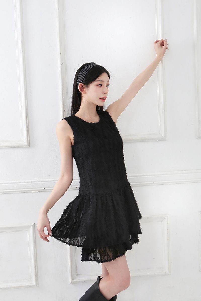 Double Frill Sleeveless Onepiece_black
