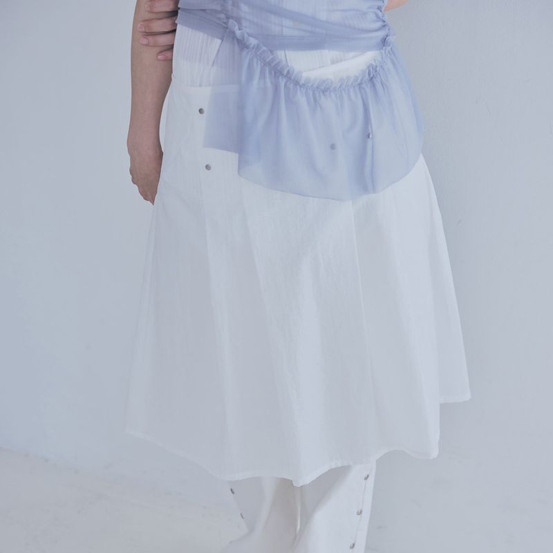 sheer layered rivet pleats skirt (white)