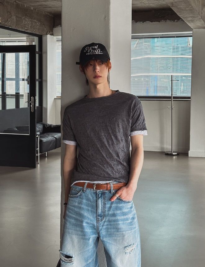 Even Wrinkle Layered Short Sleeve T-shirt