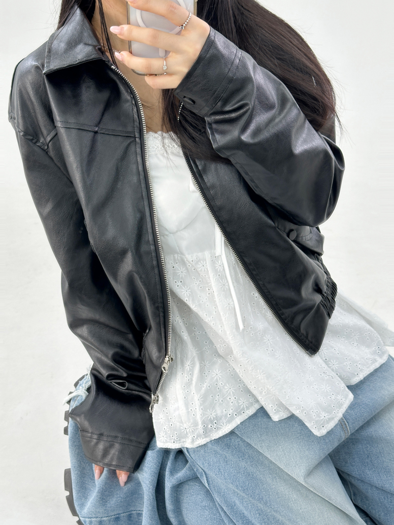 BLOUSON LEATHER JACKET 2-WAY ZIP-UP🖤