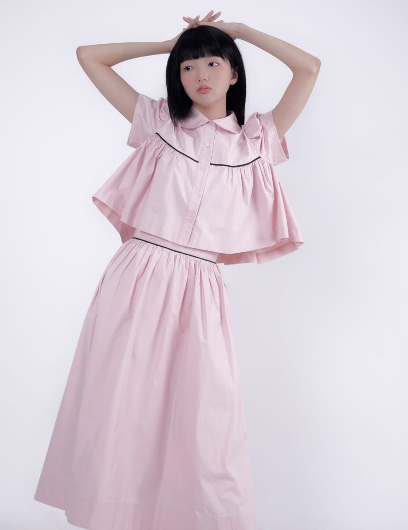 SHIRRING CURVE SKIRT (PINK)