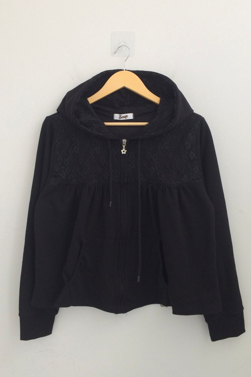 Flower Lace Half-Shirring Hooded Zip-Up