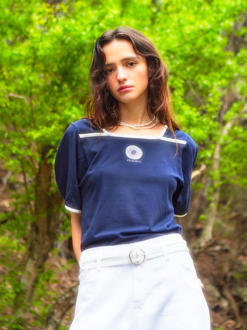 VITALSIGN(バイタルサイン)の「Sunflower Pipping Puff T-shirt (2colors)(Tops)」
