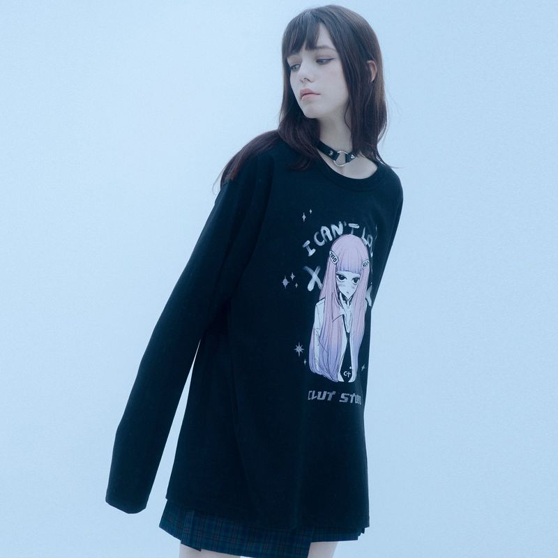 0 2 post hell girl t-shirt - BLACK