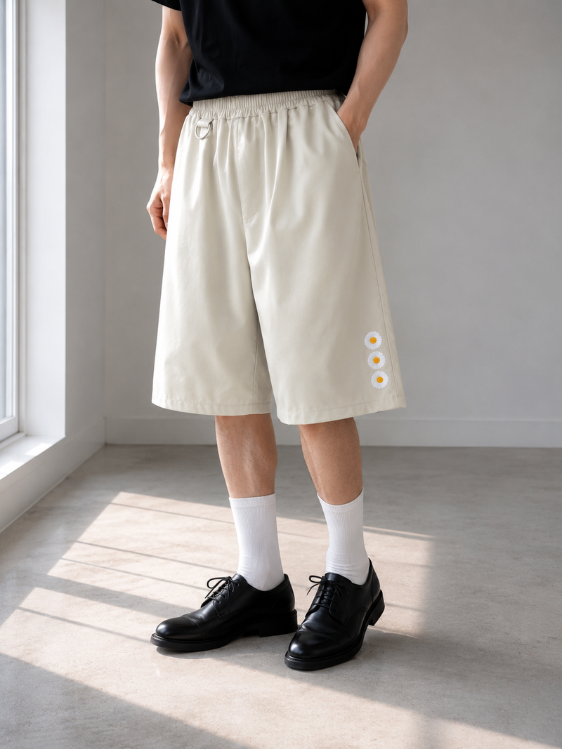 VENTIQUE Flower Bermuda Embroidered Pants 2color