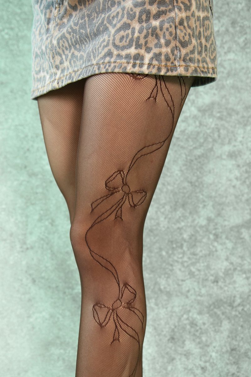 ribbon flow mesh tights (brown)