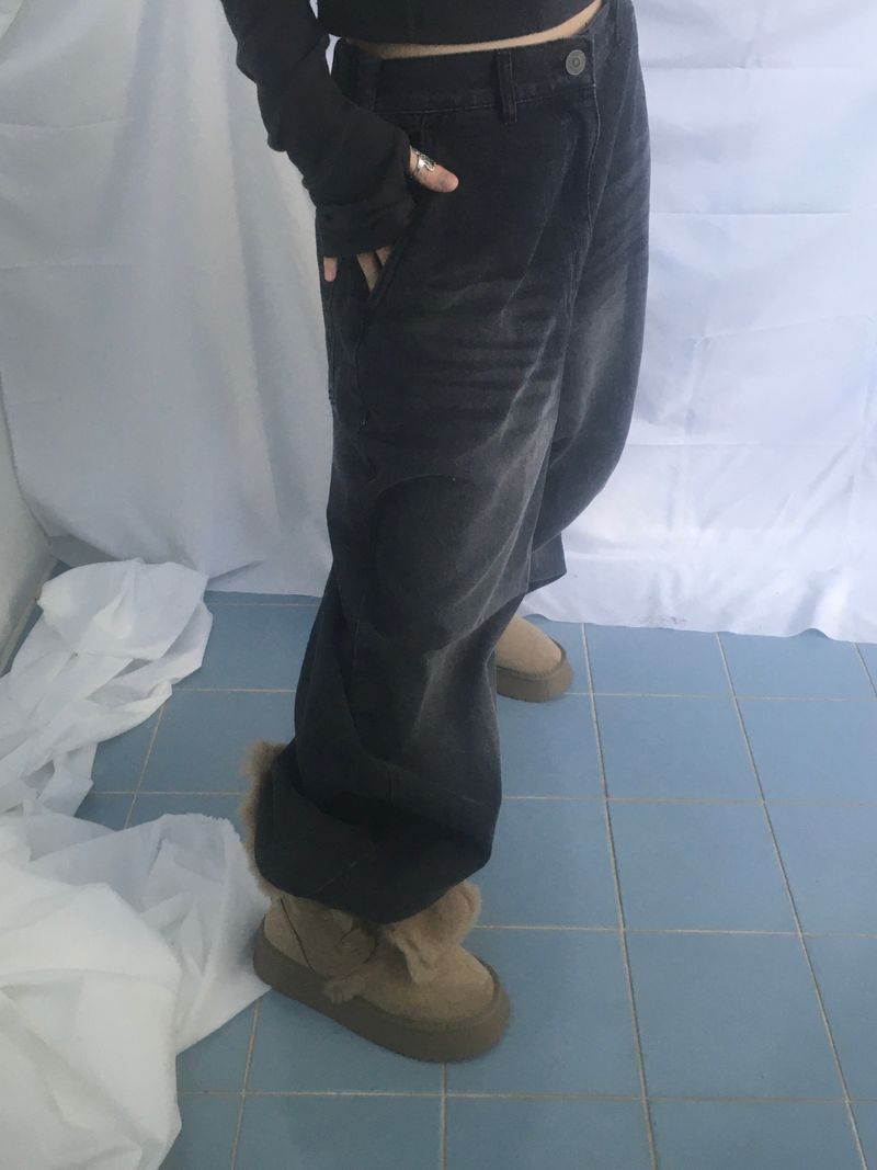 Curved overfit washed denim