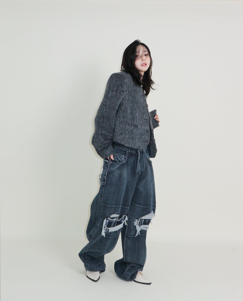 Linda Brush Mohair Crop Long Sleeve Jacket
