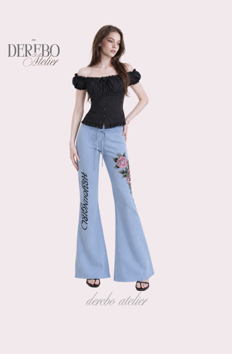 Blue Rose Semi-Flare Long Pants