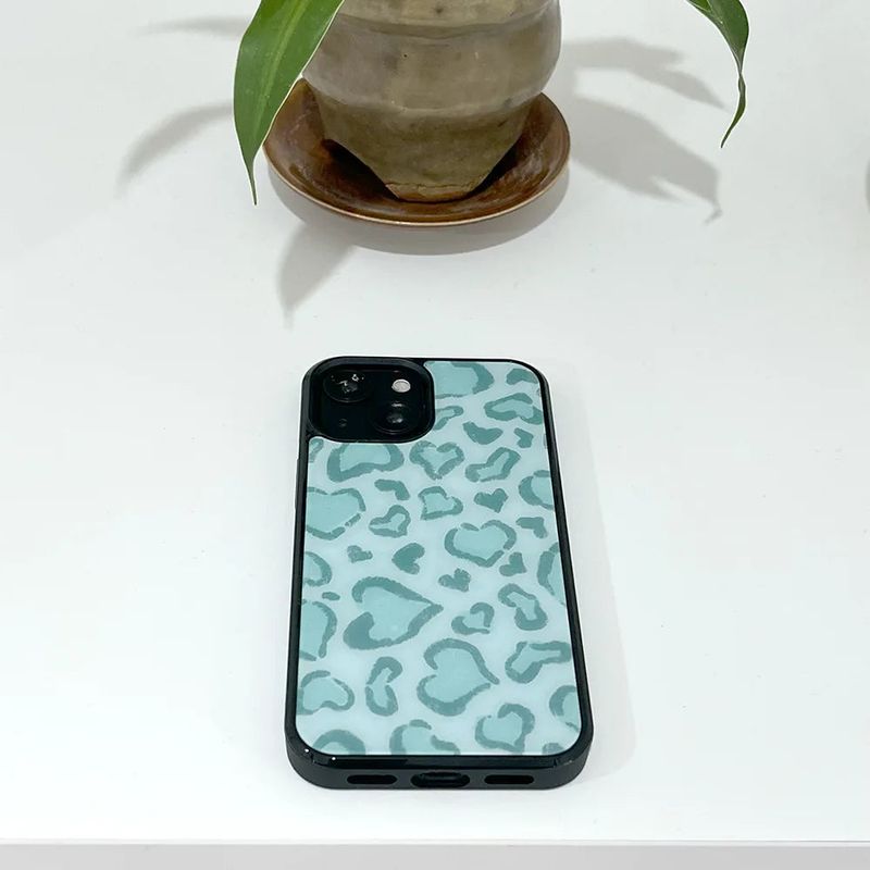 [MADE][Glass Bumper Case] Heart Leopard Drawing Case ⋆ Mint