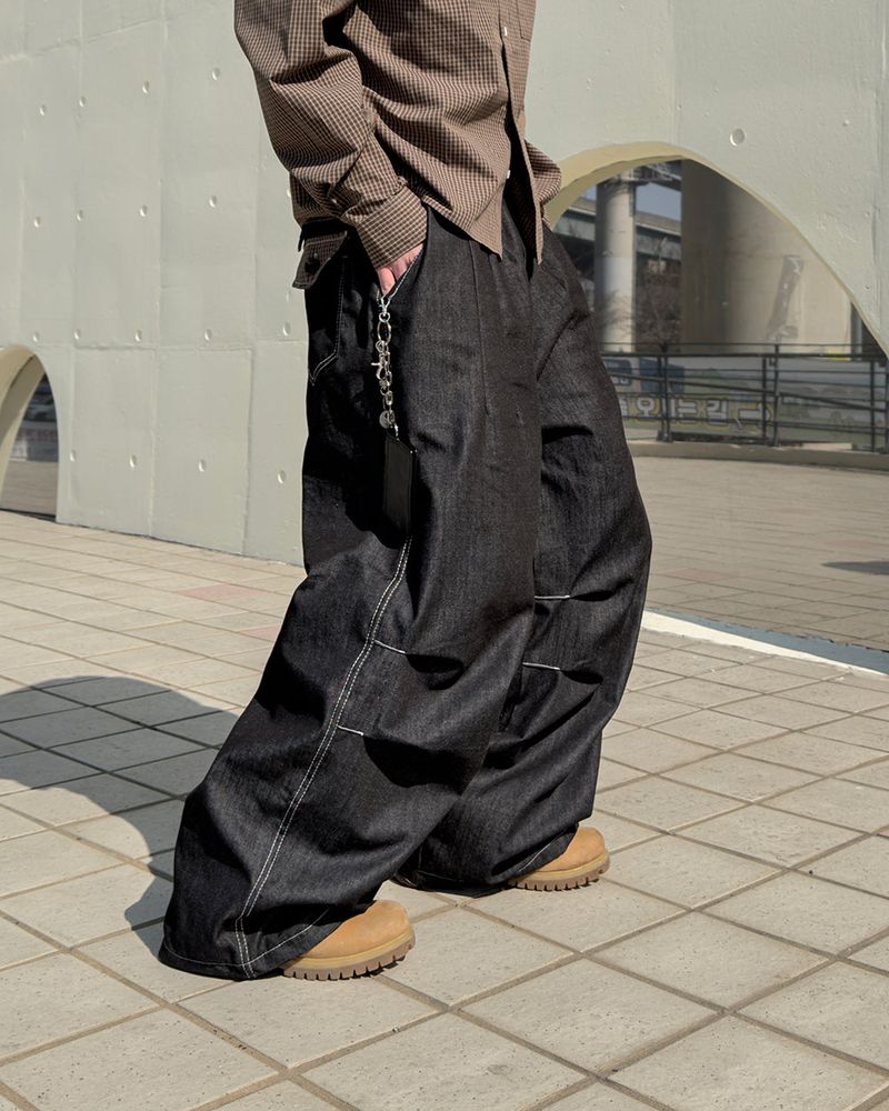 Hanel Check Flap Balloon Denim Pants