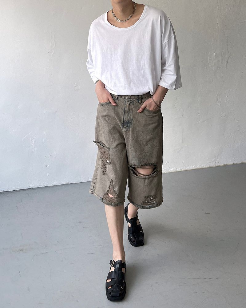 Pulse putty vintage denim Bermuda pants (sand)