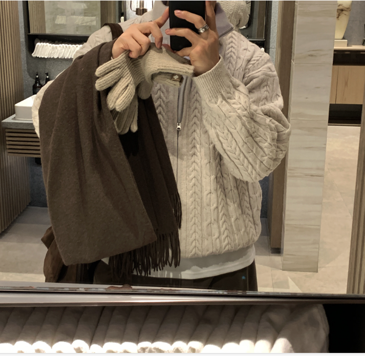 Amp Ghost Cable Semi-Over Two Way Knit Zip-Up