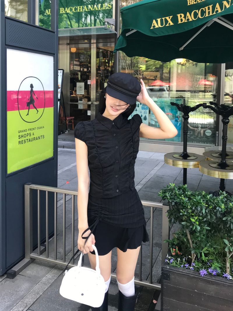 City Class Sheer Shirring HAlf Shirt& Skirt SET 