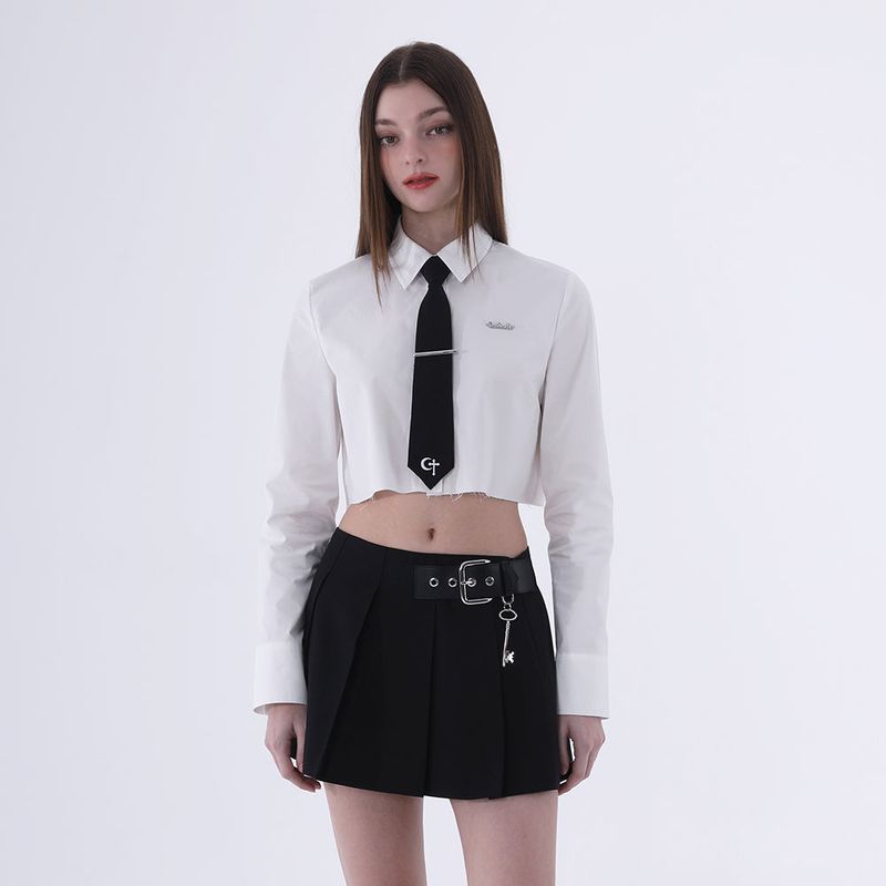0 1 CT necktie crop shirt - WHITE