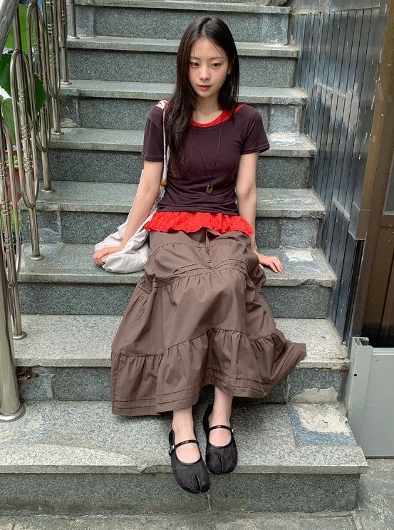 Nayuta Pintuck Tiered Banding Long Skirt