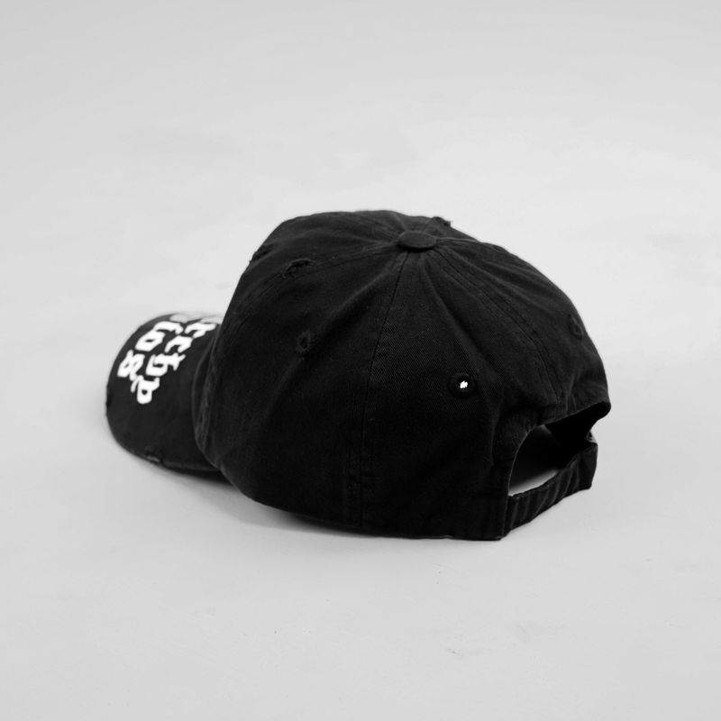Hierarchy Studios - Distressed Black Wide Logo Baseball Cap