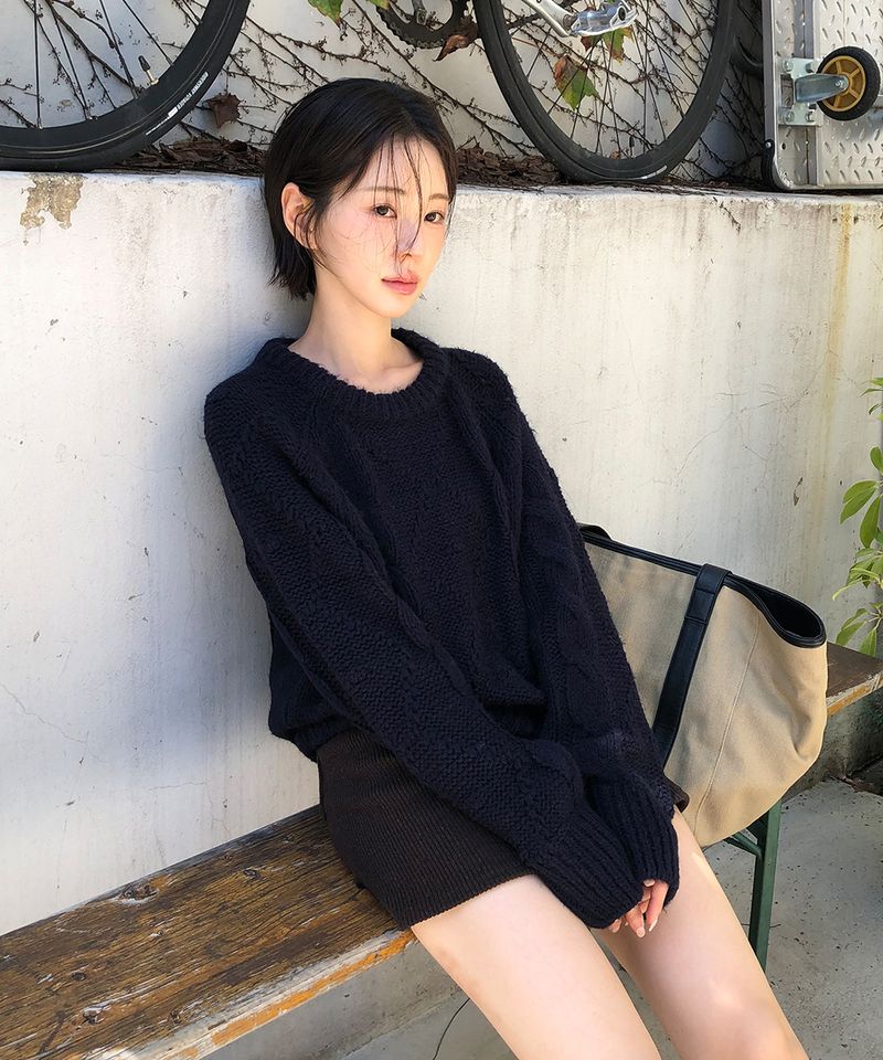 WITHOUTSUMMER（ウィズアウトサマー）の「Cozy cable knit_navy（Tops）」