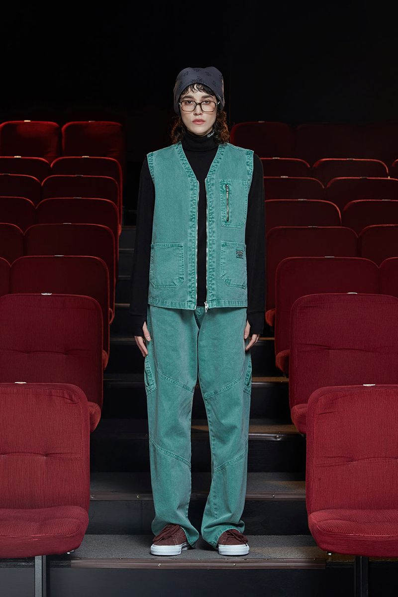 DYED ZIP CARGO VEST / EMERALD