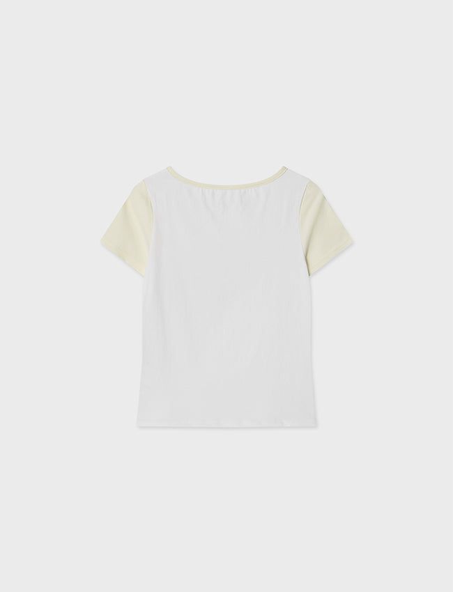 Shirring Button Detail Tee (White)