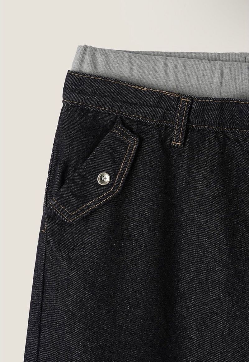 Layered banding denim pants