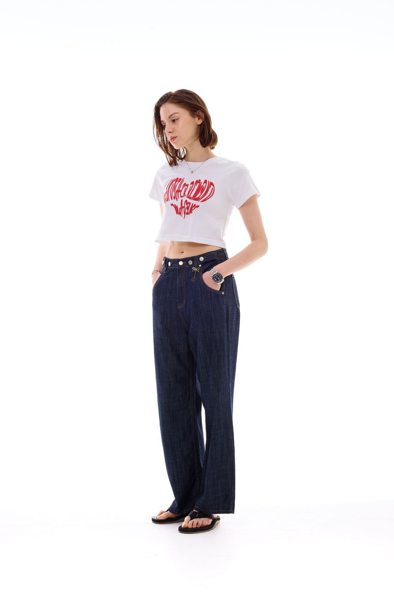 HEART SLOGAN CROP T-SHIRT / RED