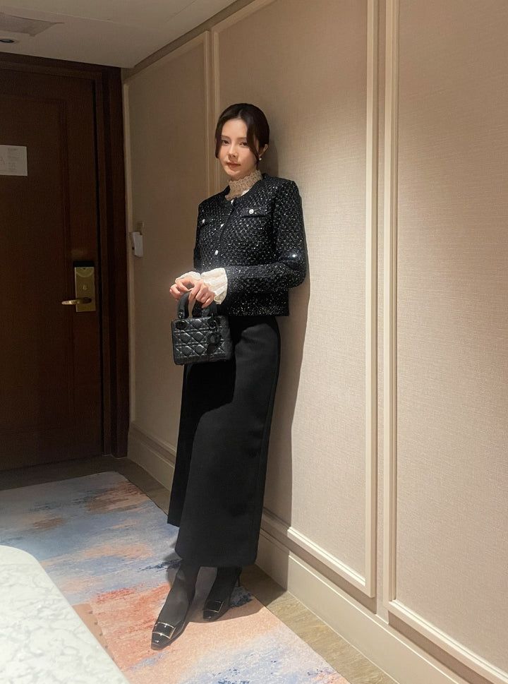 Nemu Spangle Pearl Knit Jacket Cardigan