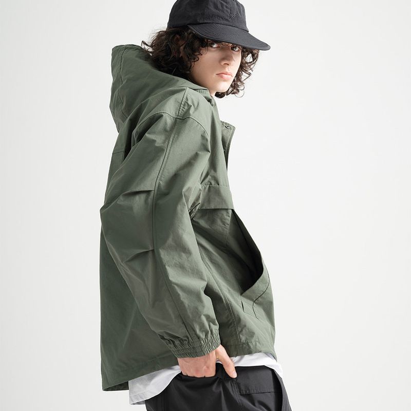 Nylon RIB Pullover Jacket - KHAKI