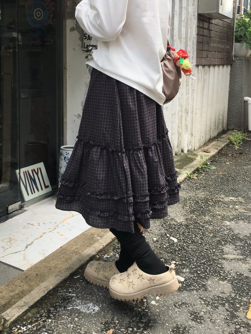 Ello Check Frill Midi Skirt (2c)