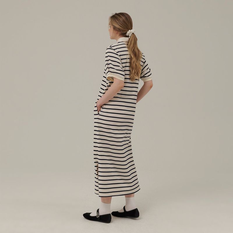 STRIPE COLLAR MAXI DRESS_IVORY