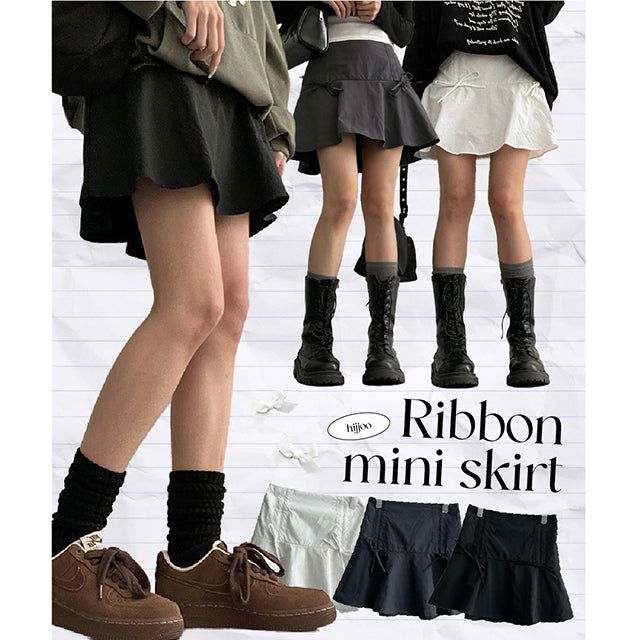 hijjoo（ハイチュー）の「Torom Back Banded Ribbon Slit Flare Mini Skirt（Skirts）」