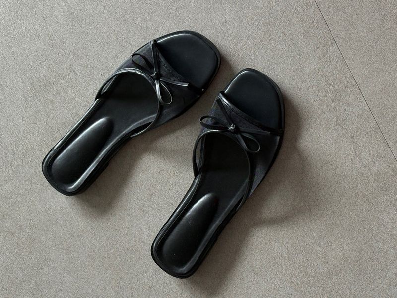 Mesh Ribbon Slipper Sandals (1color)