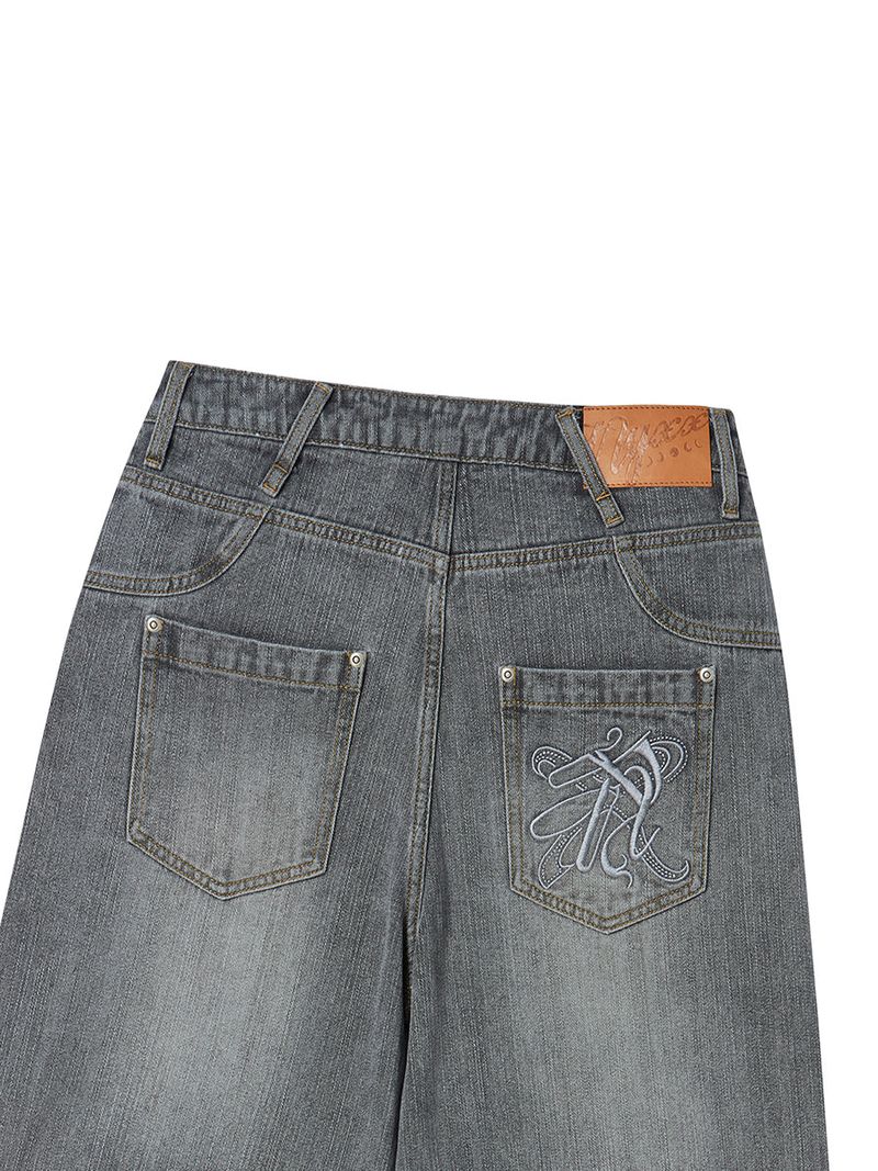 STRING CAPRI DENIM PANTS GREY