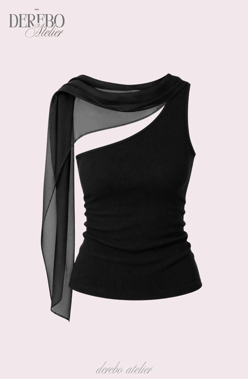 chiffon scarf unbalanced sleeveless top