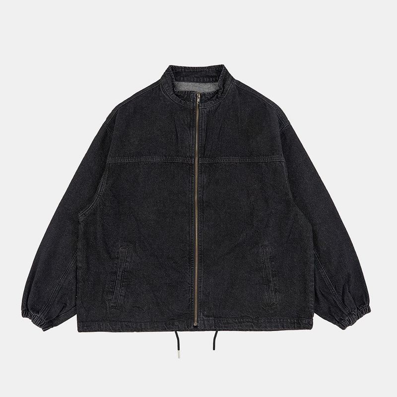 China collar zip-up over denim jacket