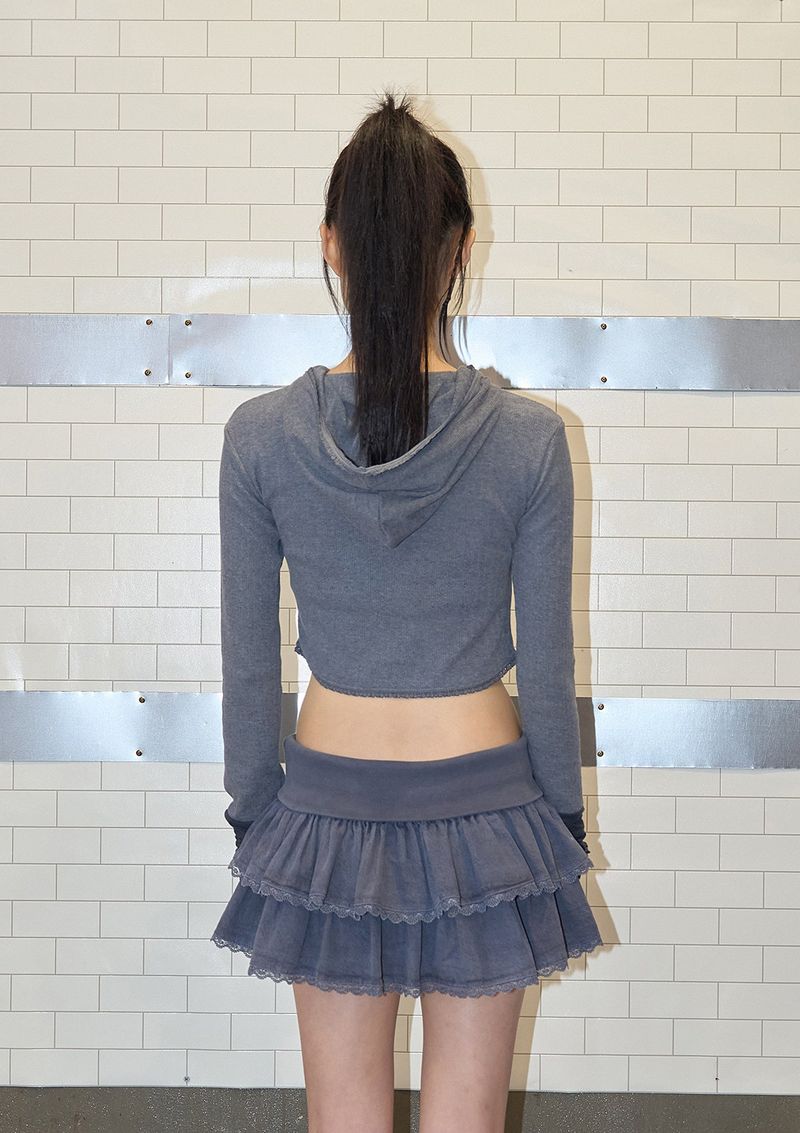 wave lace ribbon hoody - grey