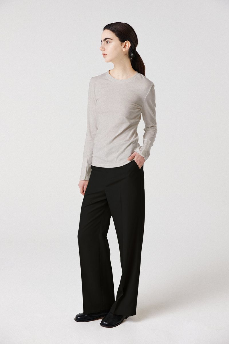 modal button long sleeve top_grayish beige