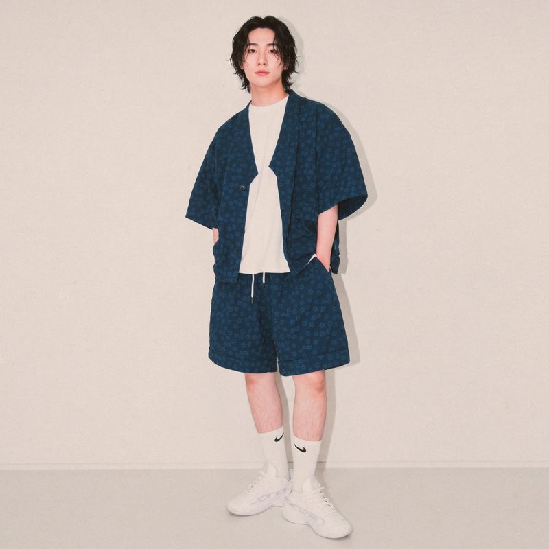 flower turn-up shorts_blue