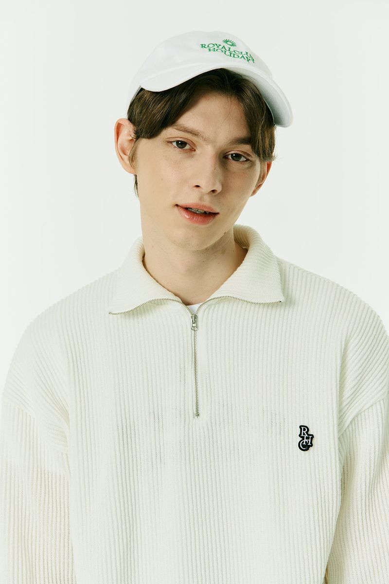 HALF ZIP UP KNIT SWEATSHIRTS IVORY