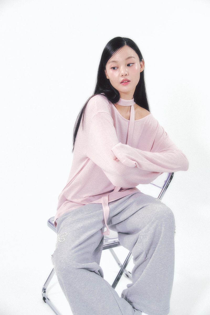 Knit Tie Long Sleeve Set Pink