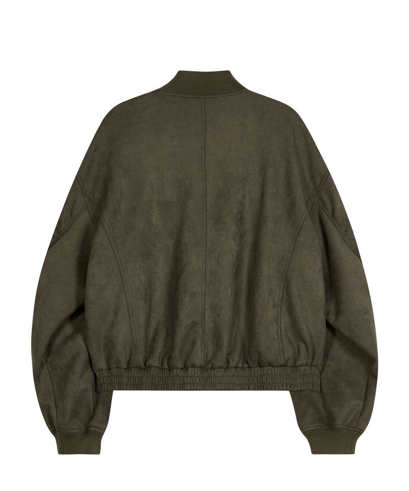 87-STAN027 [Vegan Suede] Curved Layer Bomber Suede Jacket Khaki