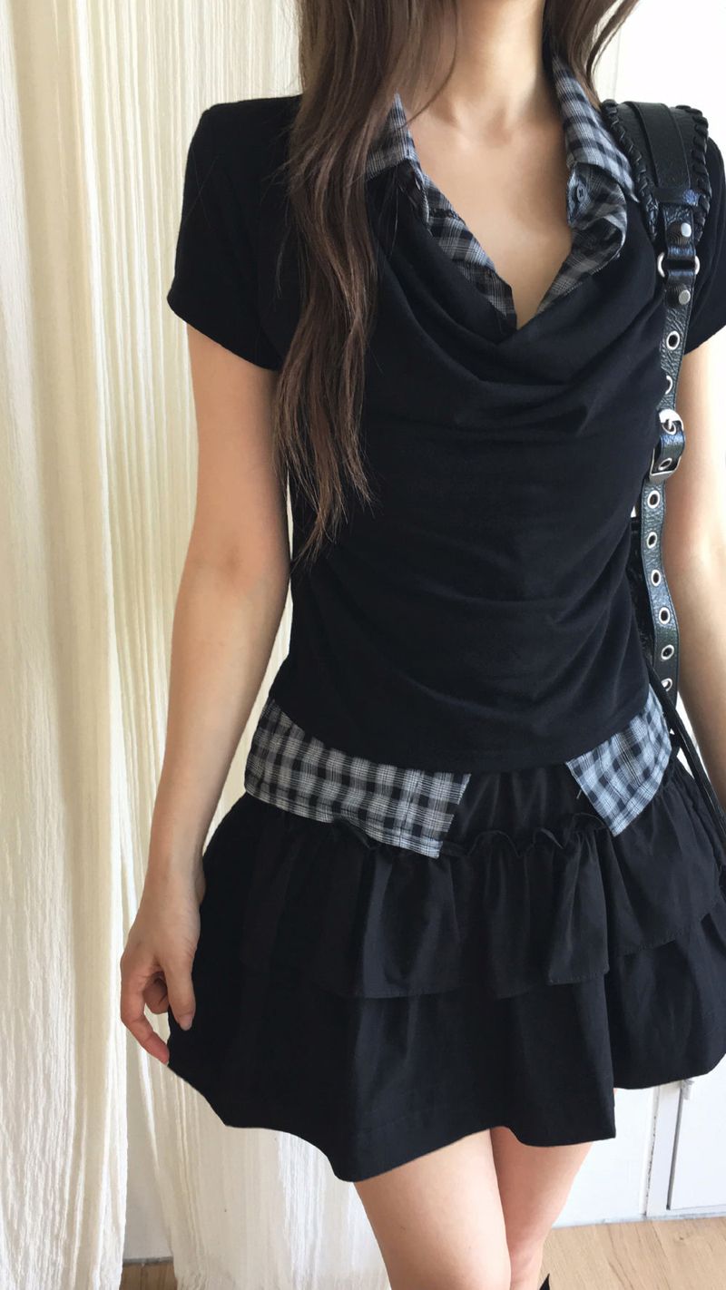 Check shirt drape layered T
