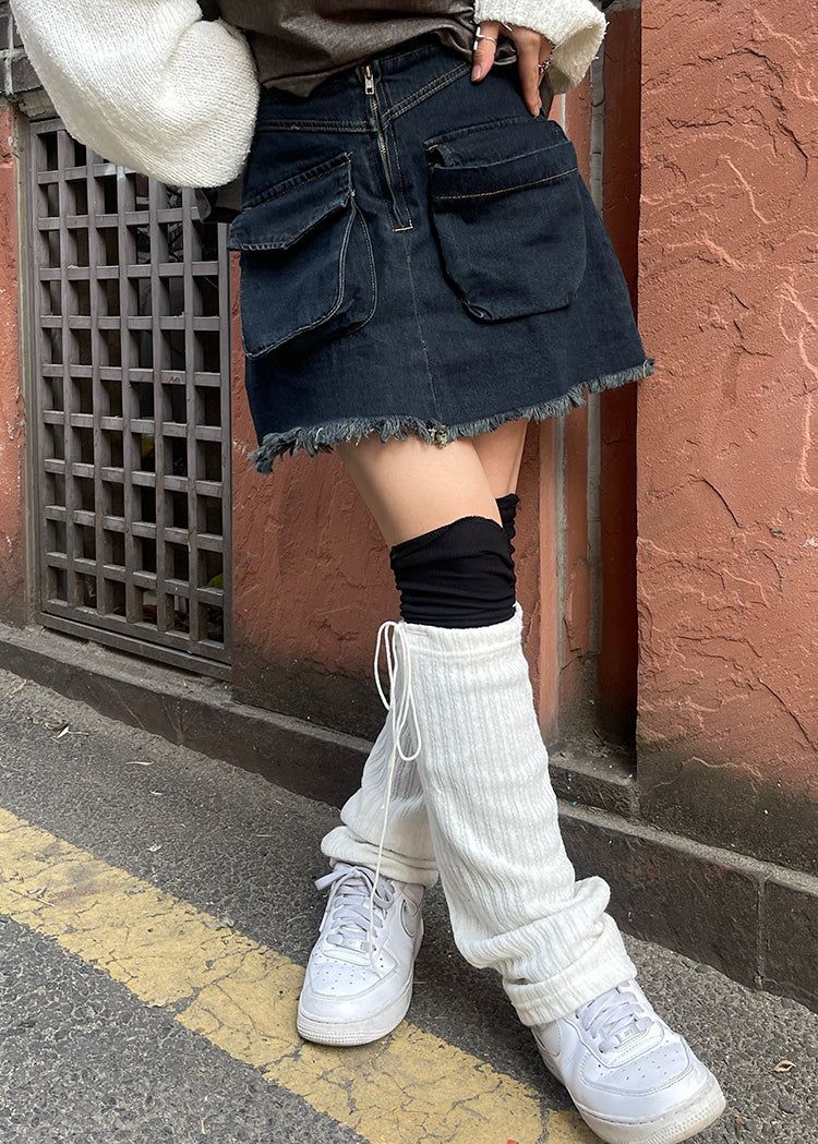 heenytsuki（ヒニツキ）の「Big Pocket Fringe Vintage Denim Skirt（Skirts）」