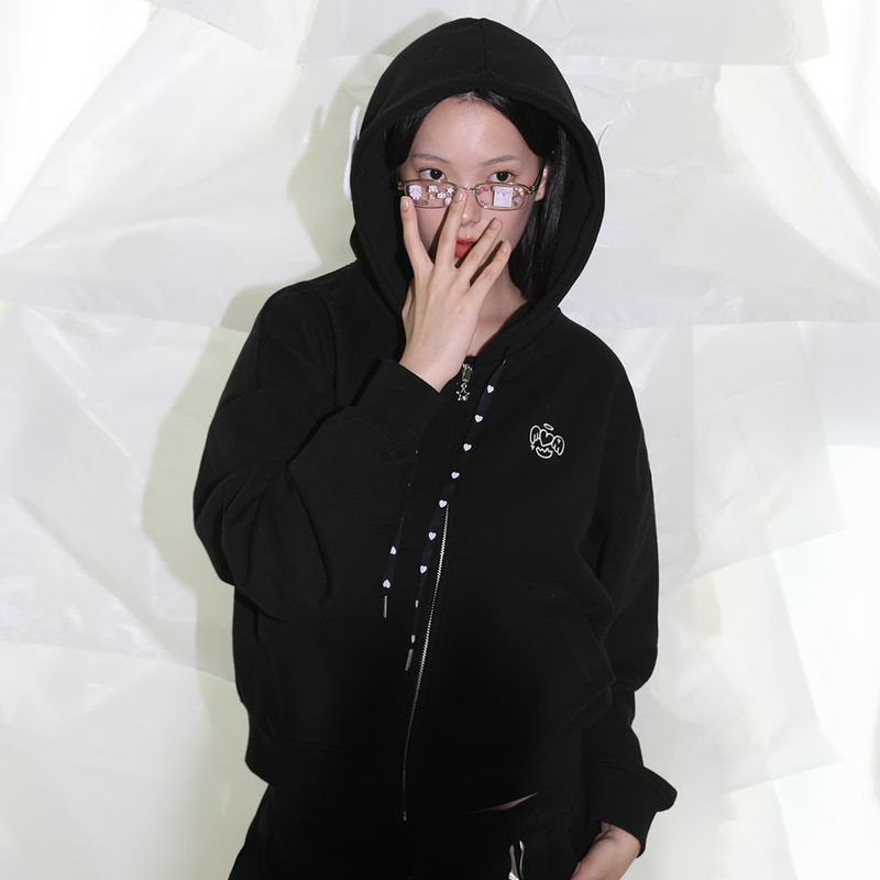 Wings Hooded Zip-up - BLACK
