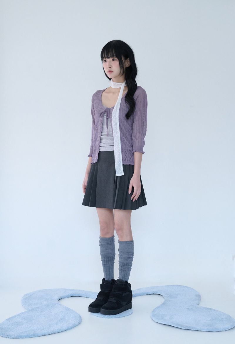 3/4 LACE KNIT CARDIGAN GRAPE