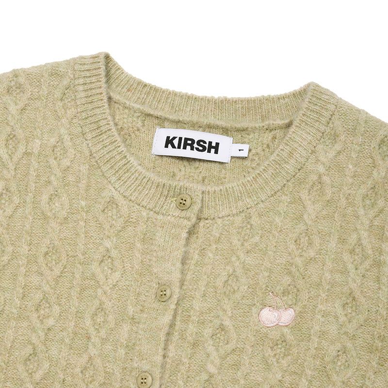 SMALL CHERRY CABLE KNIT CARDIGAN [GREEN]
