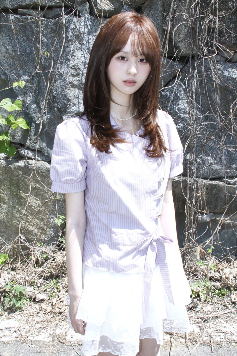 aoyu（アオユ）の「STRIPE PUFF BLOUSE LAVENDER（Tops）」