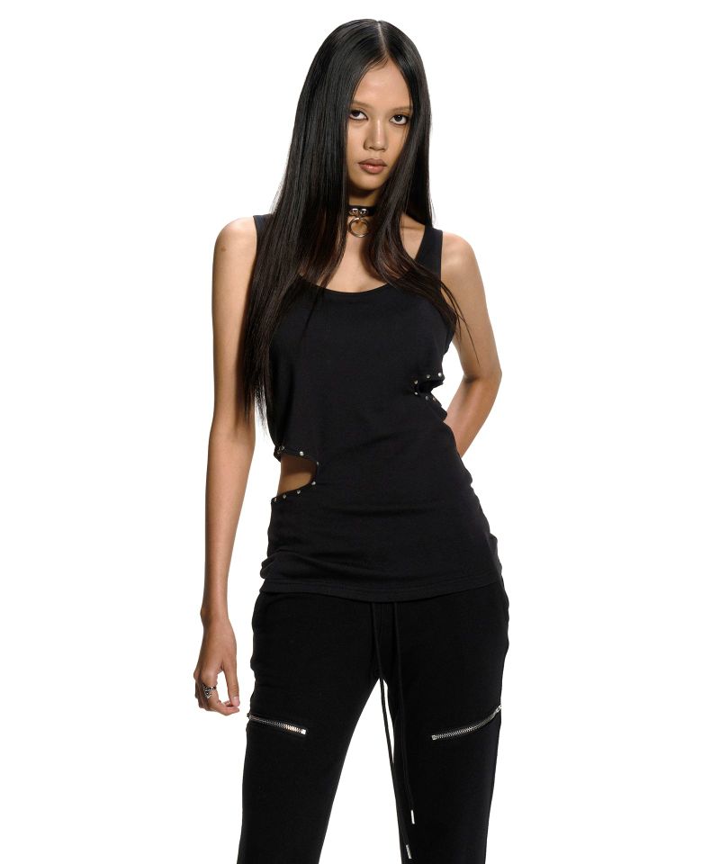 CUT-OUT STUD SLEEVELESS TOP BLACK