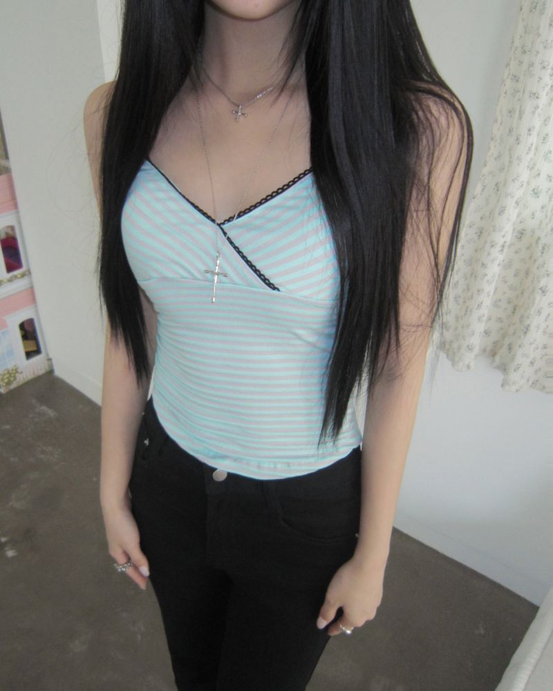Poptin Stripe Cap-Sleeve Top