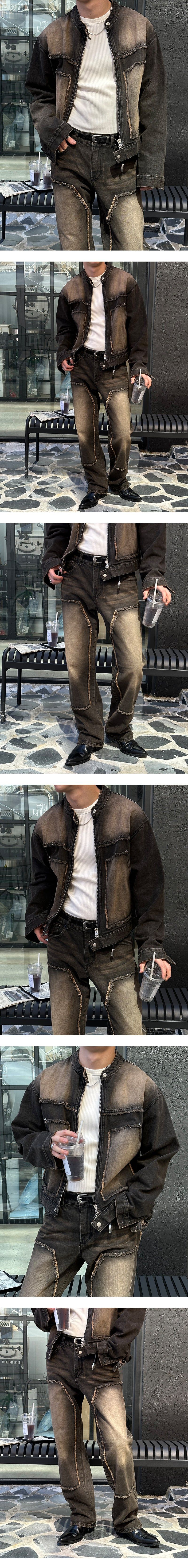  [SET UP가능] Tin black cutting denim jacket